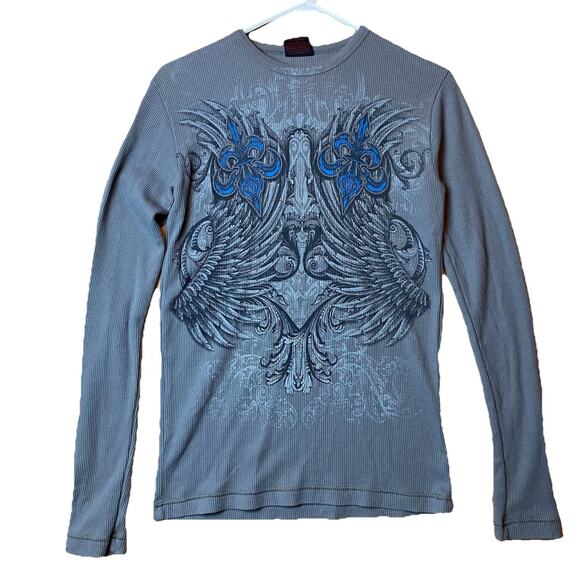 Elite MMA Thermal Shirt Men’s Small Long Sleeve Graphic Print Front & Back - Picture 1 of 7